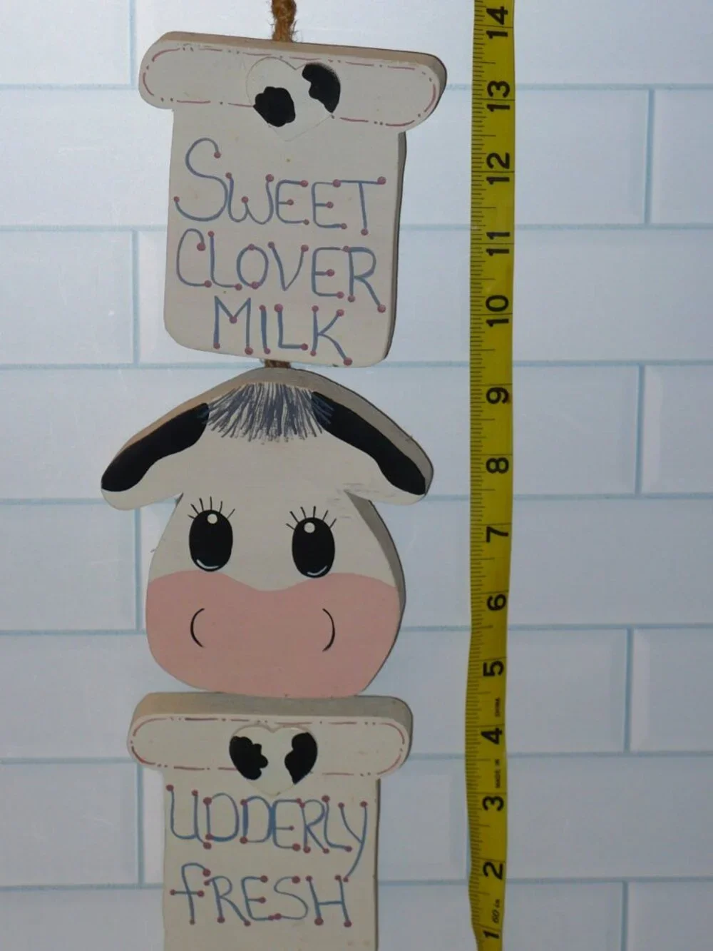 Vintage 1990's Cottagecore Farmhouse Sweet Clover Milk Handmade Wood Hanging